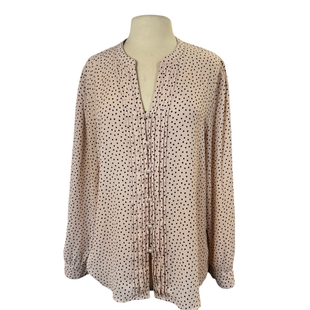 Karl Lagerfeld Pink & Black Polka Dot Blouse Sz XL